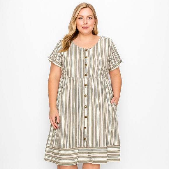 DAVI & DANI Dresses & Skirts - Davi & Dani Button Front Shirt Dress Linen Feel Cottagecore Size 2XL